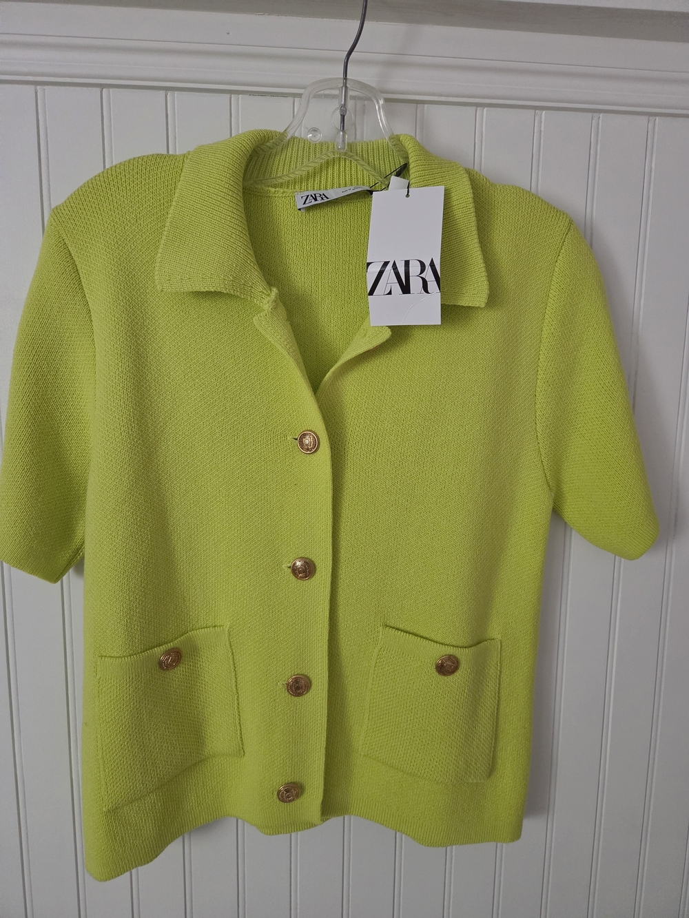 ZARA Neon Lime Short-Sleeve Button Cardigan